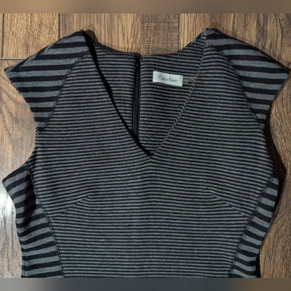 Calvin Klein Womens Size 6 Black & Gray Dual Striped Sheath Dress Cap Sleeves - Picture 4 of 15